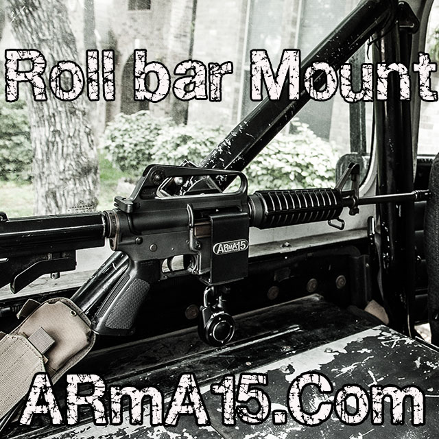 ARmA15 Jeep YJ JK rifle mount attached to a 2.25-inch roll bar